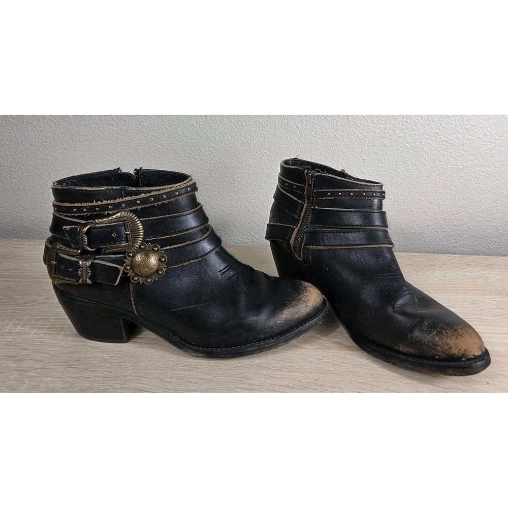 Corral Studded Harness Ankle Boots Women's Size 8‎ Black Distressed Leather...